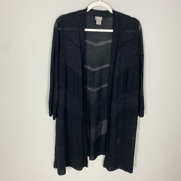 Chicos Shimmer Open Knit Cardigan Sweater Kimono Black Womens Large or Vanity 2 - Picture 1 of 7